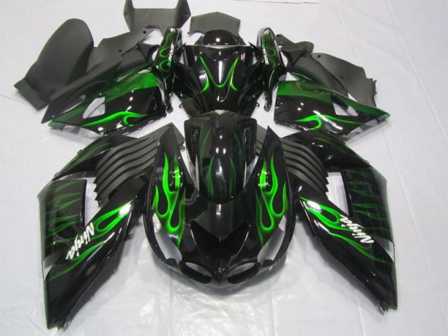 Kawasaki ZX14R ZZR 1400 06-11 - Negro Verde Llama Ninja